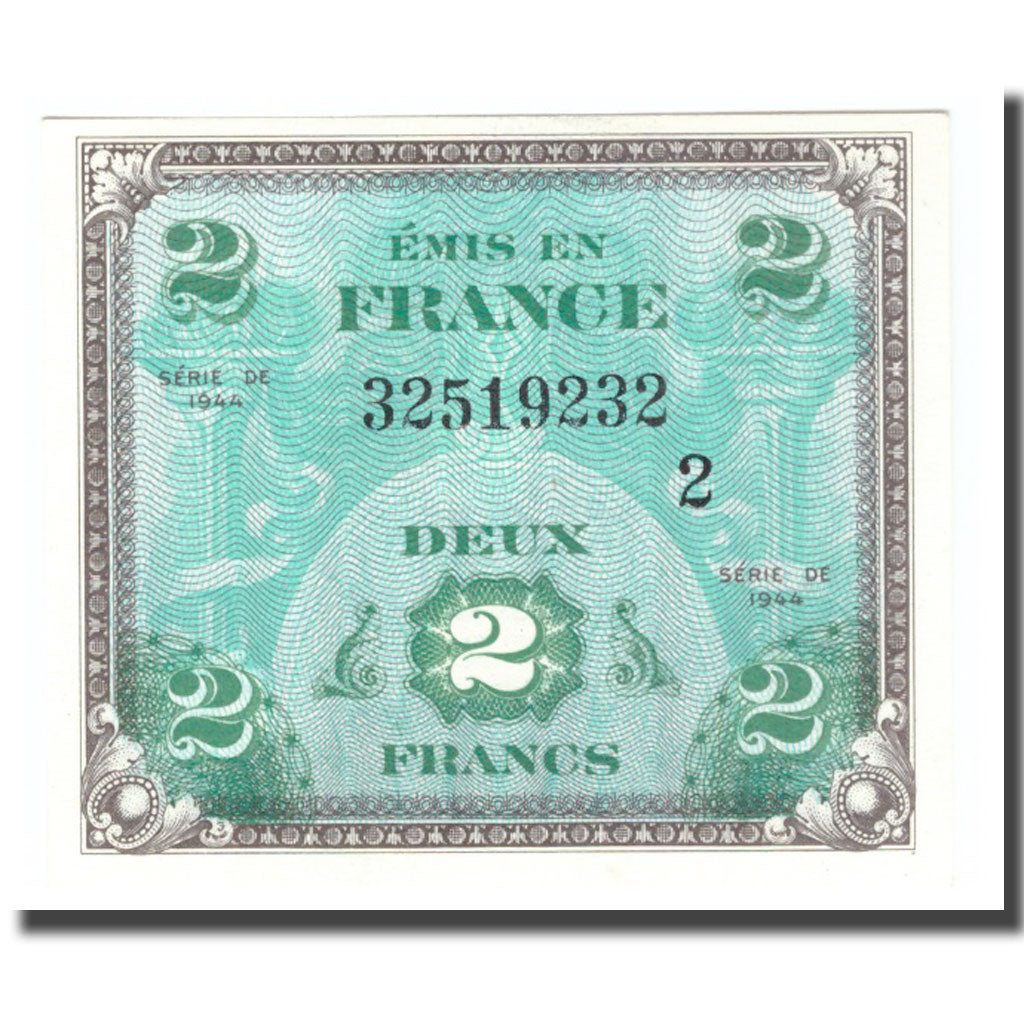 França, 2 Francs, Flag/France, 1944, 1944, UNC(65-70), Fayette:VF16.2, KM:114b