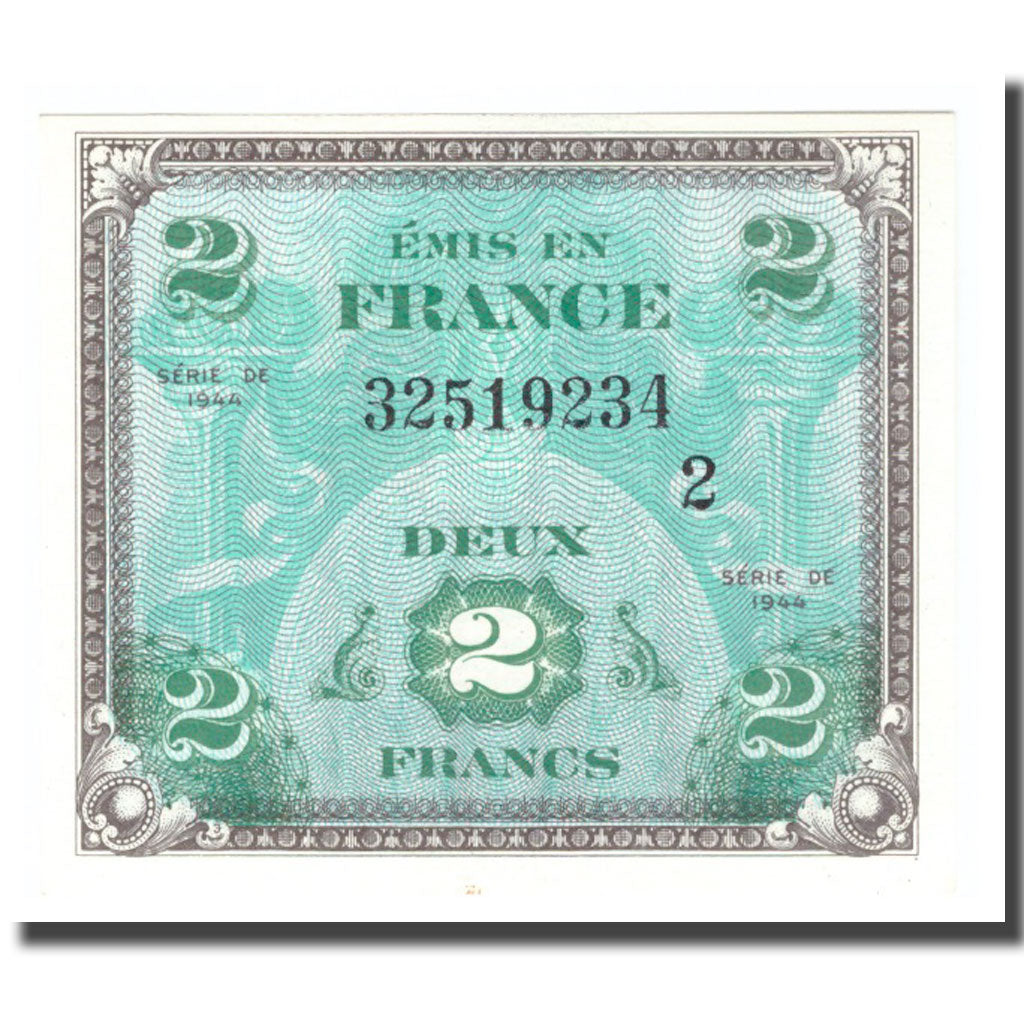 Francja, 2 Francs, Flag/France, 1944, 1944, UNC(64), Fayette:VF16.2, KM:114b