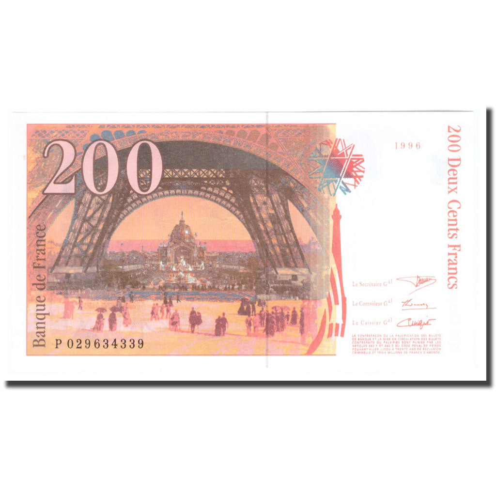 Frankrijk, 200 Francs, Eiffel, 1996, 1996, SPL+, Fayette:75.2, KM:159a