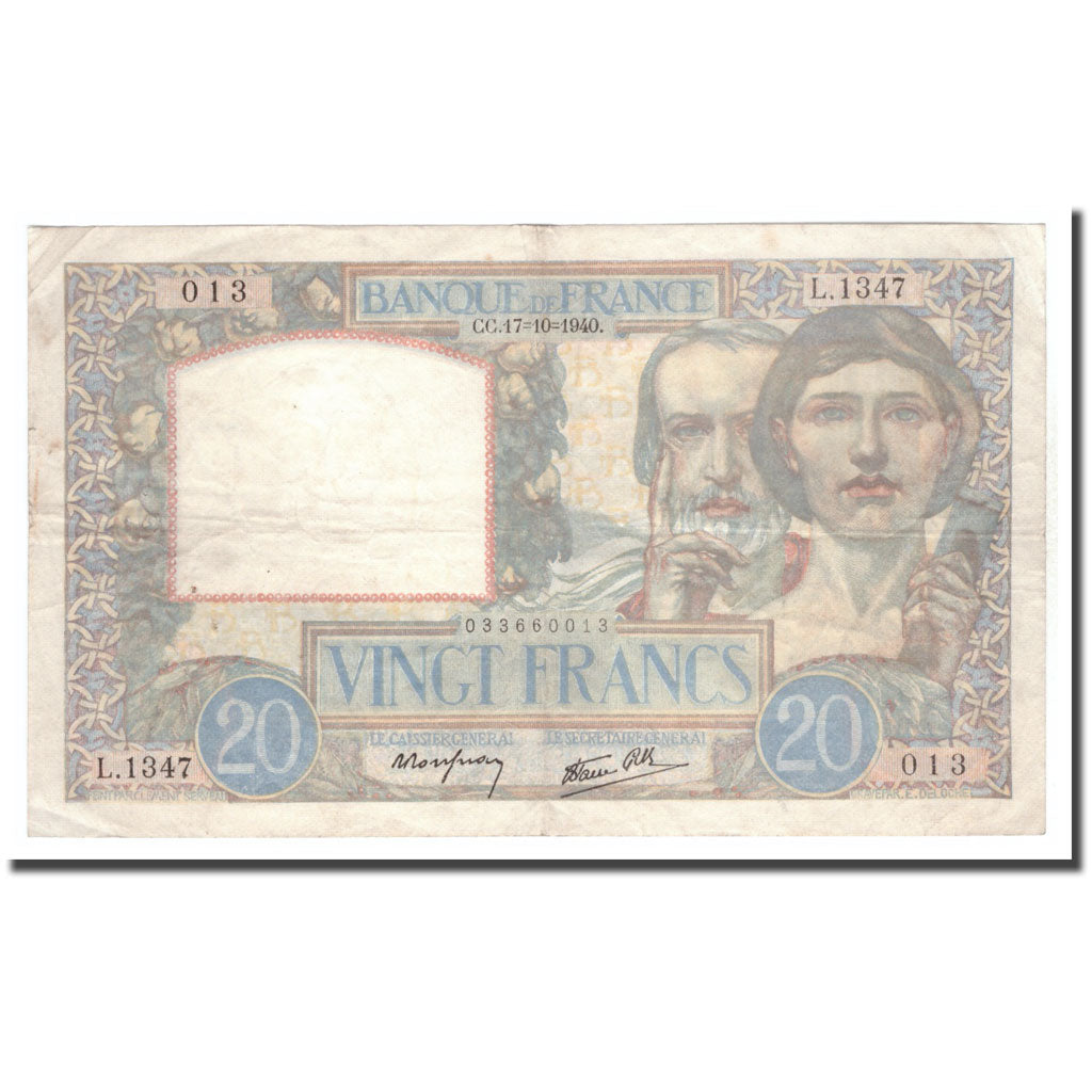 Frankreich, 20 Francs, Science et Travail, 1940, 1940-10-17, S+, Fayette:12.9