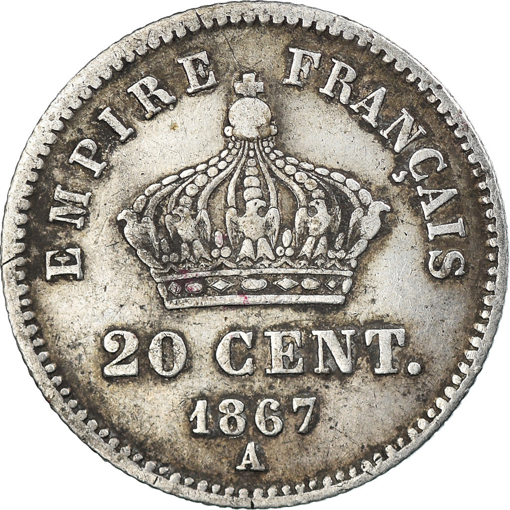 Moneta, Francia, Napoleon III, Napoléon III, 20 Centimes, 1867, Paris, BB