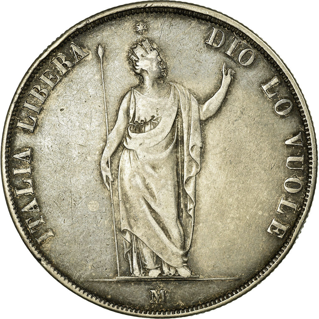 Coin, ITALIAN STATES, LOMBARDY-VENETIA, 5 Lire, 1848, Milan, VF(30-35), Silver