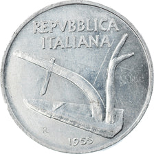 Coin, Italy, 10 Lire, 1955, Rome, MS(63), Aluminum, KM:93