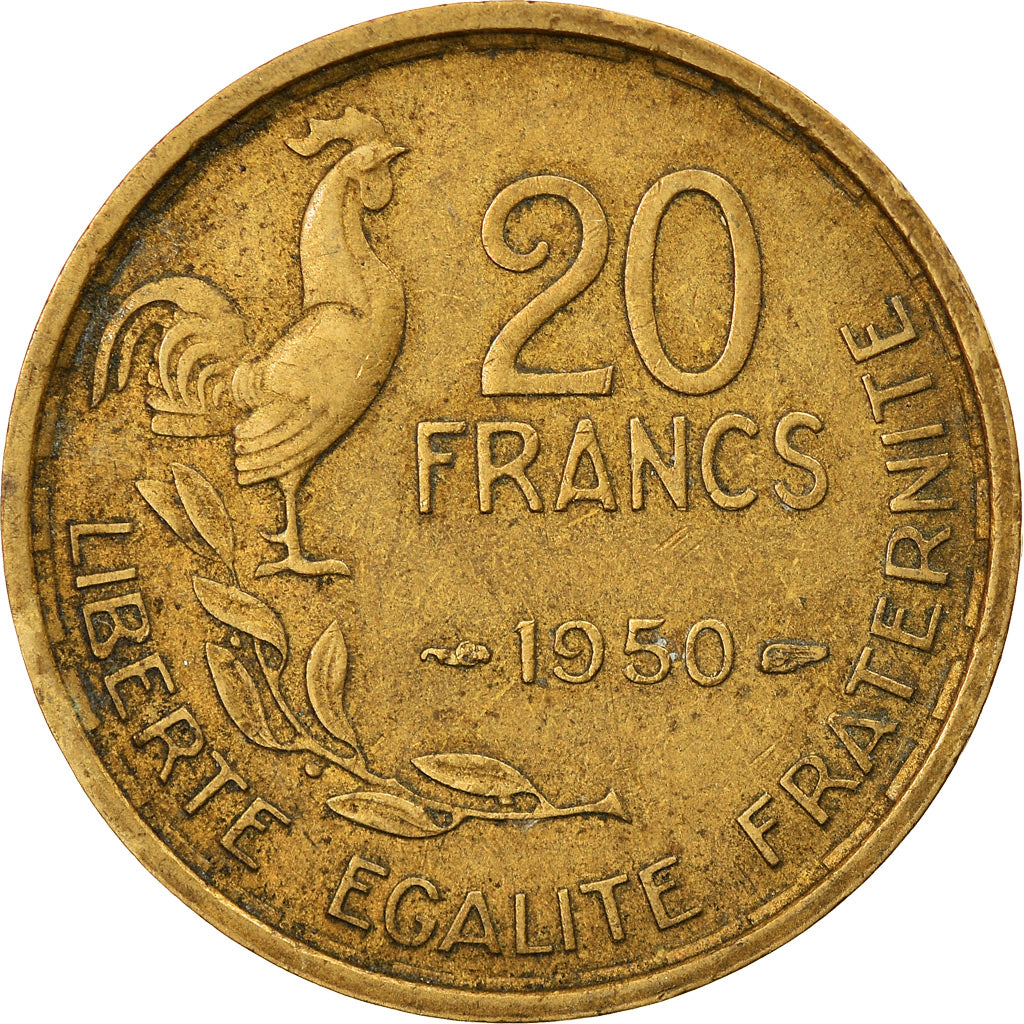 Moneta, Francia, Guiraud, 20 Francs, 1950, Paris, BB, Alluminio-bronzo