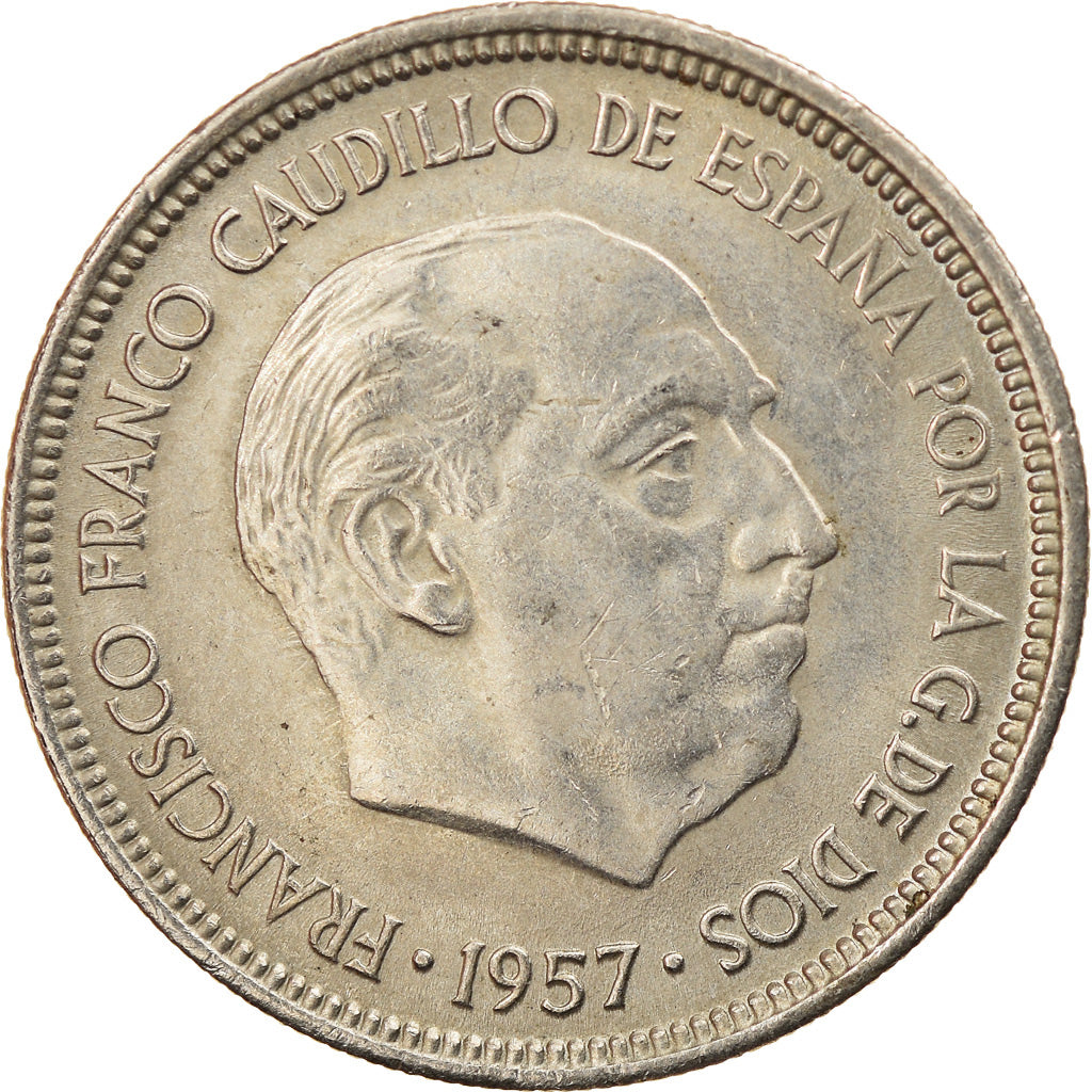 Coin, Spain, Caudillo and regent, 5 Pesetas, 1957, AU(55-58), Copper-nickel