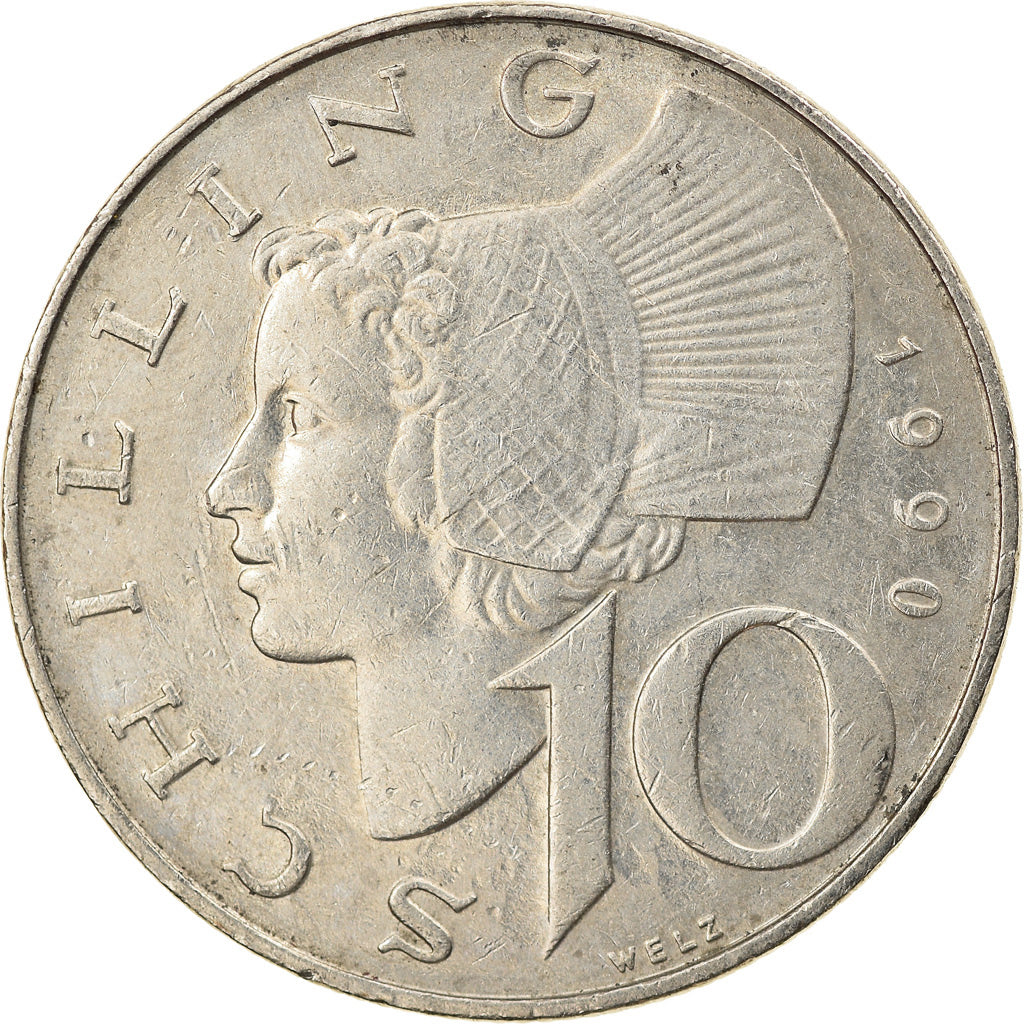 Coin, Austria, 10 Schilling, 1990, AU(50-53), Copper-Nickel Plated Nickel