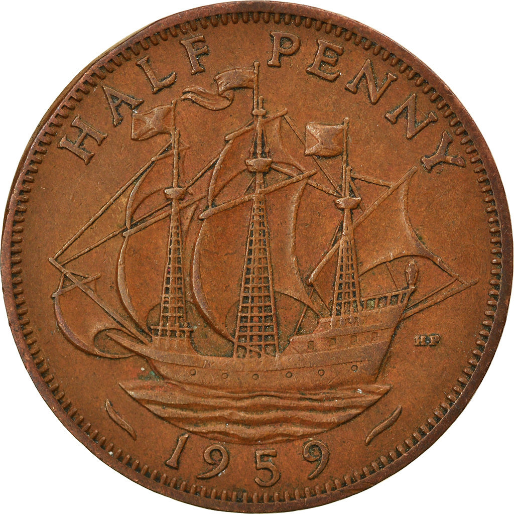 Coin, Great Britain, Elizabeth II, 1/2 Penny, 1959, EF(40-45), Bronze, KM:896