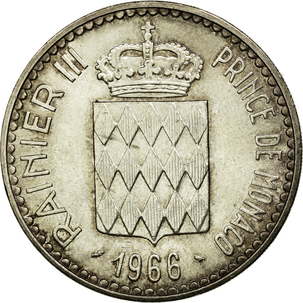 Coin, Monaco, Rainier III, 10 Francs, 1966, MS(60-62), Silver, Gadoury:155