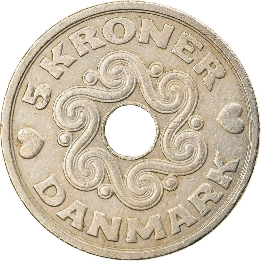 Moneda, Dinamarca, Margrethe II, 5 Kroner, 1990, Copenhagen, BC+, Cobre -