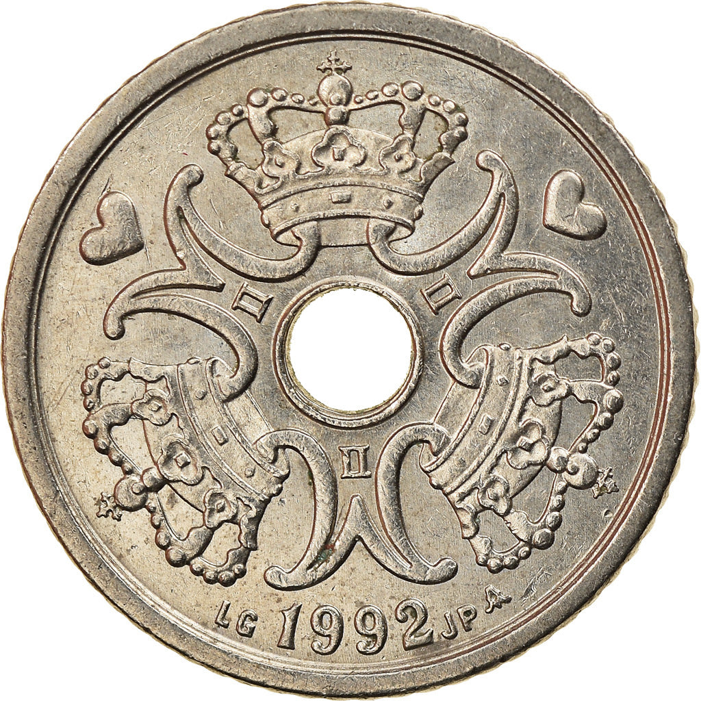 Moneda, Dinamarca, Margrethe II, Krone, 1992, Copenhagen, MBC, Cobre - níquel