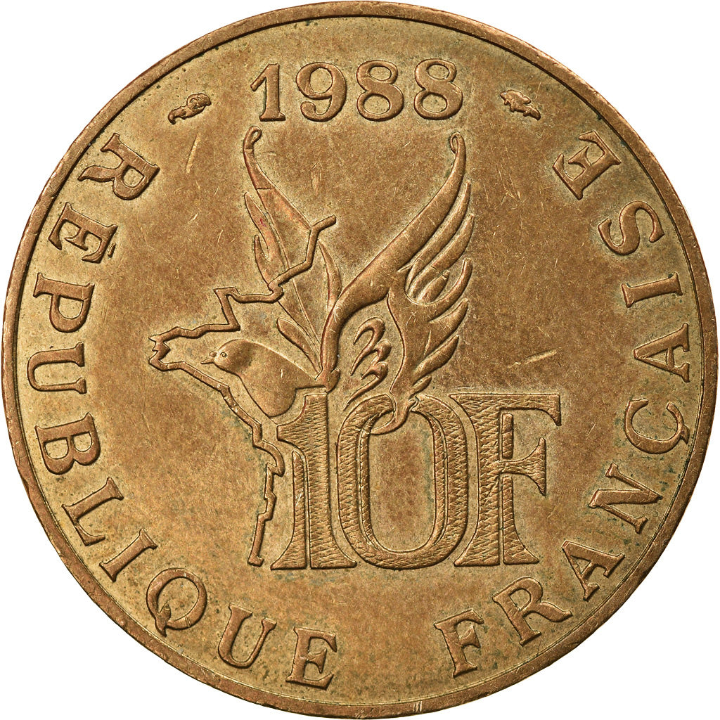 Moneda, Francia, Roland Garros, 10 Francs, 1988, Paris, MBC, Aluminio - bronce