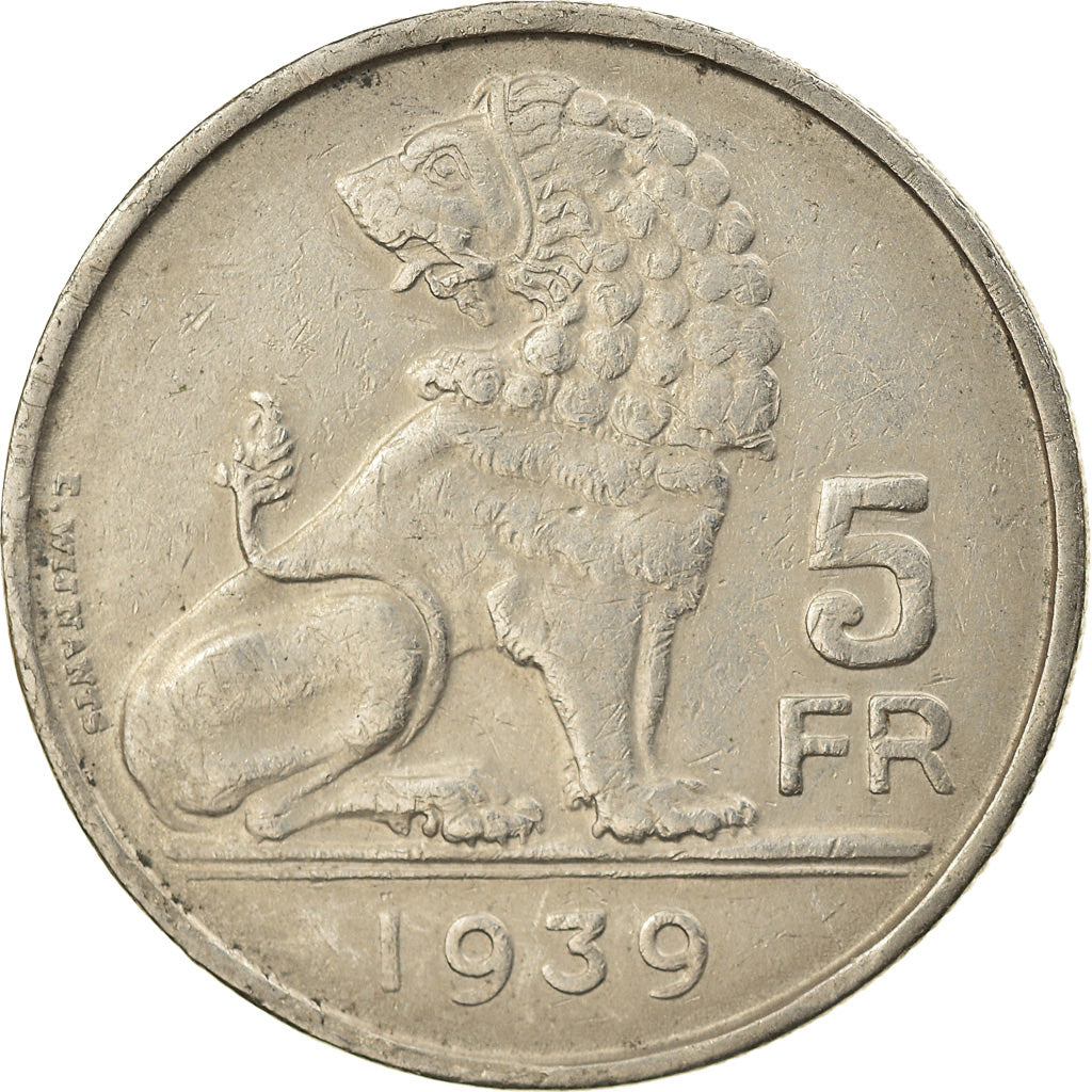 Belgium, 5 Francs, 5 Frank, 1939, EF(40-45), Nickel, KM:117.2