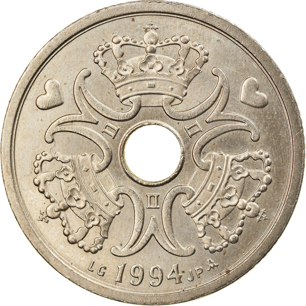 Moeda, Dinamarca, Margrethe II, 2 Kroner, 1994, Copenhagen, AU(50-53)