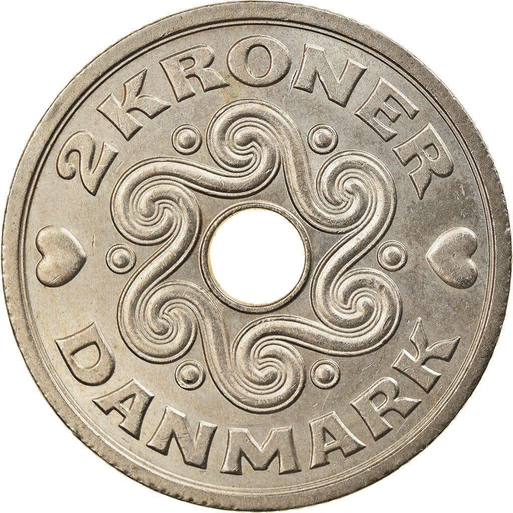 Moeda, Dinamarca, Margrethe II, 2 Kroner, 1994, Copenhagen, AU(50-53)