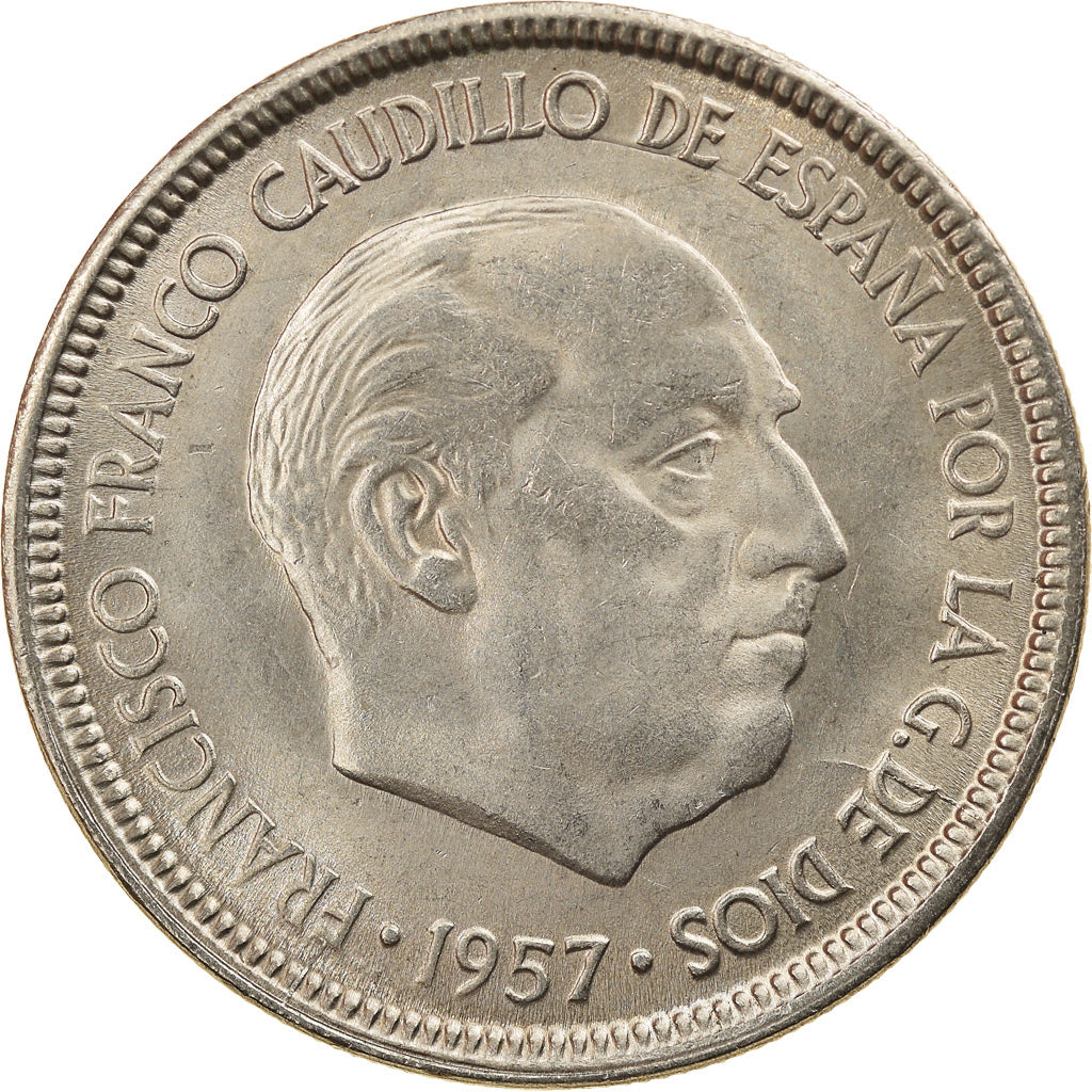 Moneda, España, Caudillo and regent, 5 Pesetas, 1957, MBC+, Cobre - níquel