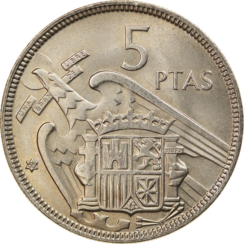 Moneda, España, Caudillo and regent, 5 Pesetas, 1957, MBC+, Cobre - níquel