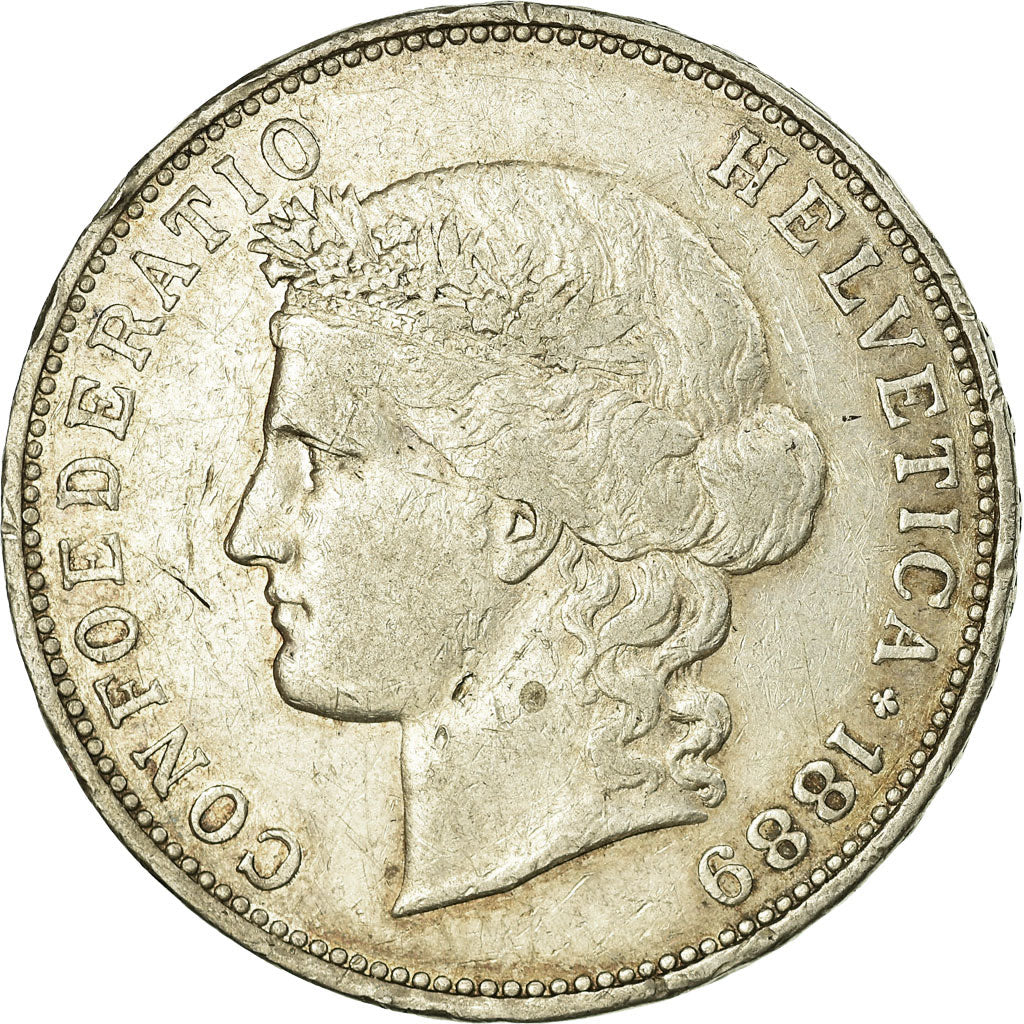 Coin, Switzerland, 5 Francs, 1889, Bern, EF(40-45), Silver, KM:34