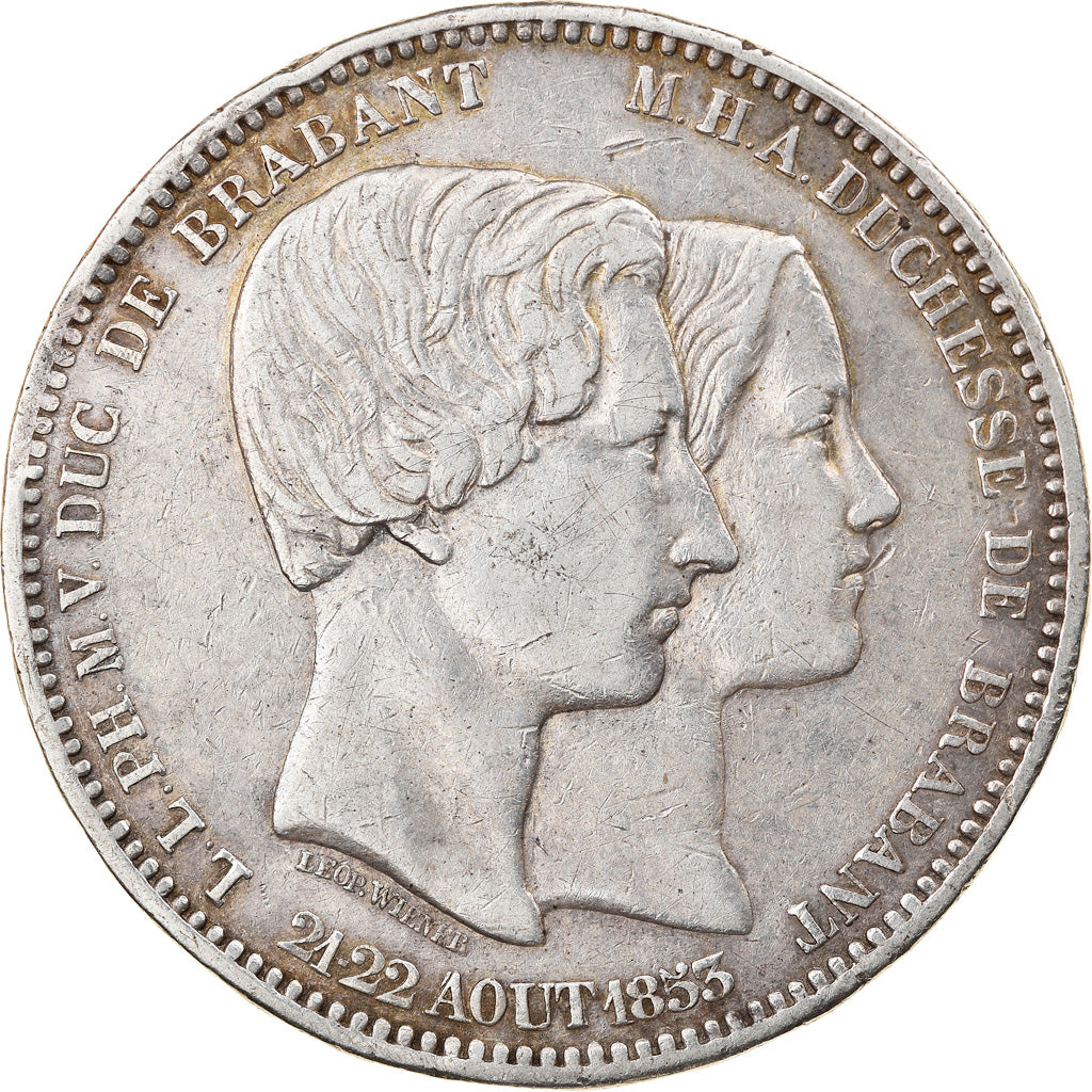 Moneda, Bélgica, Leopold I, 5 Francs, 1853, MBC, Plata, KM:2.1