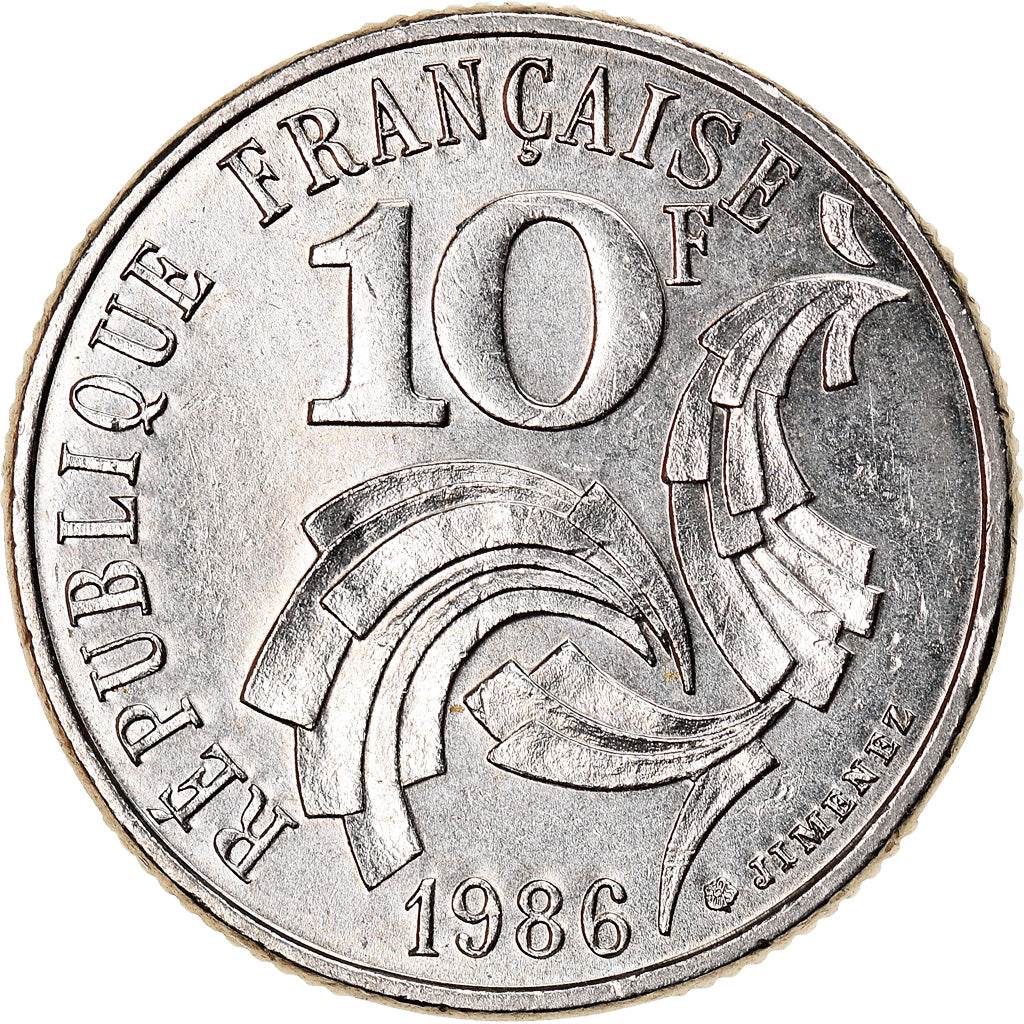 Munten, Frankrijk, Jimenez, 10 Francs, 1986, Paris, UNC-, Nickel, KM:959