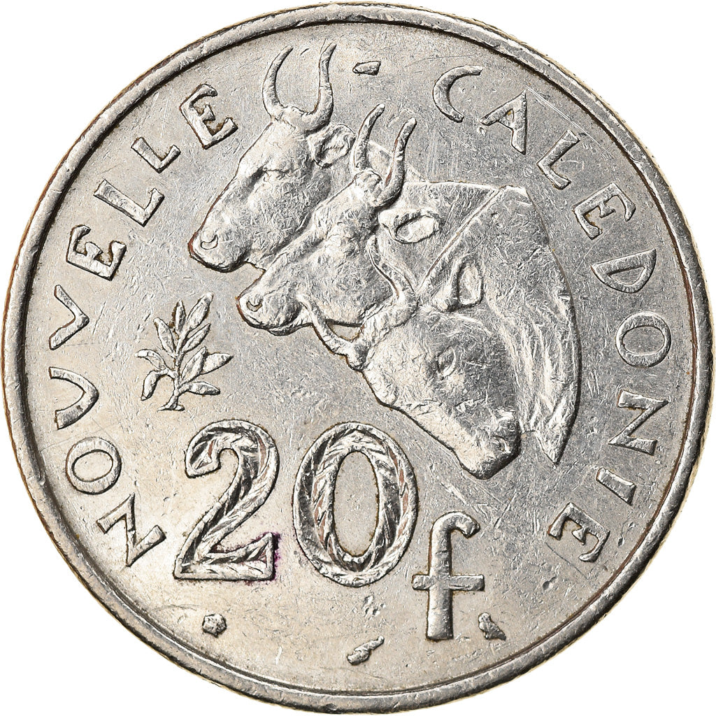 Moneda, Nueva Caledonia, 20 Francs, 1970, Paris, MBC, Níquel, KM:6