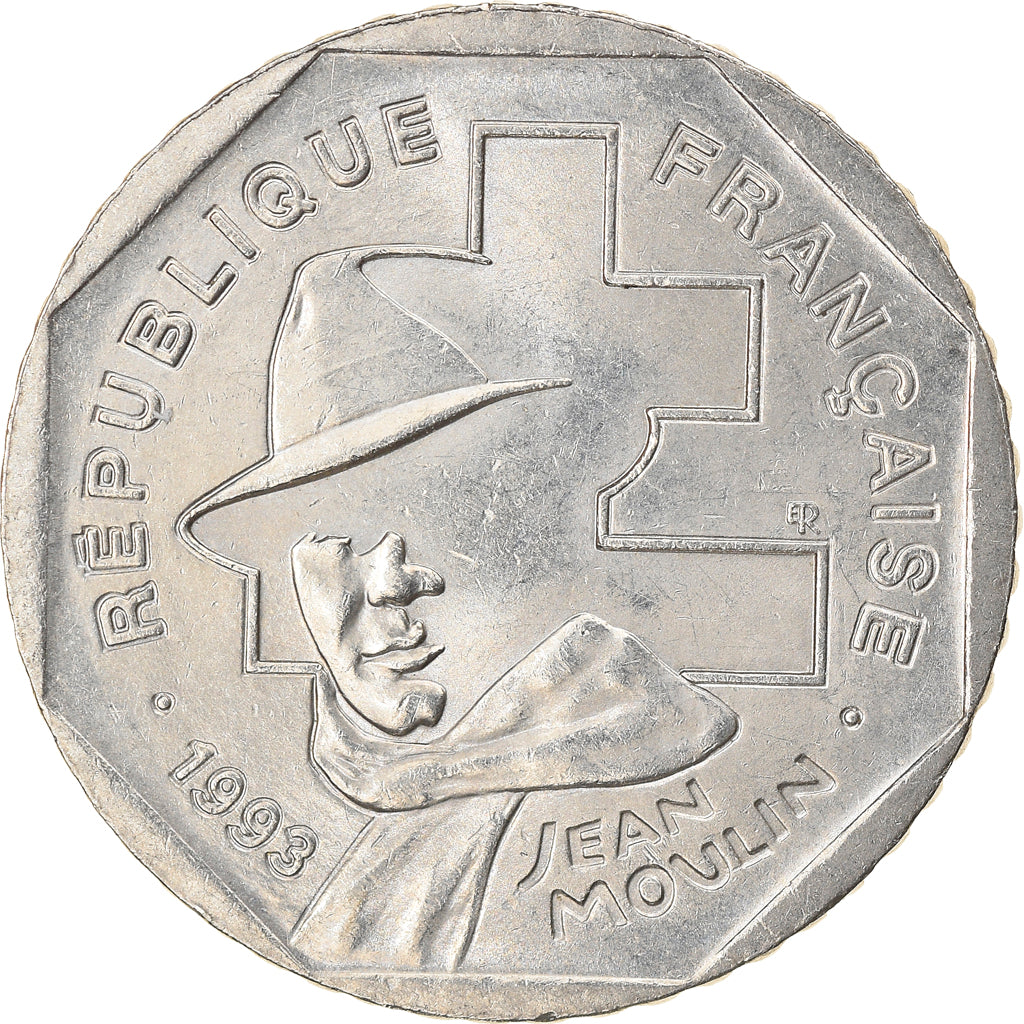 Coin, France, Jean Moulin, 2 Francs, 1993, Paris, MS(63), Nickel, KM:1062