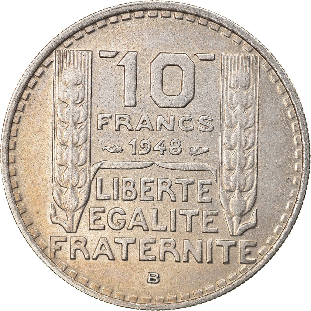 Moneda, Francia, Turin, 10 Francs, 1948, Beaumont - Le Roger, MBC, Cobre -