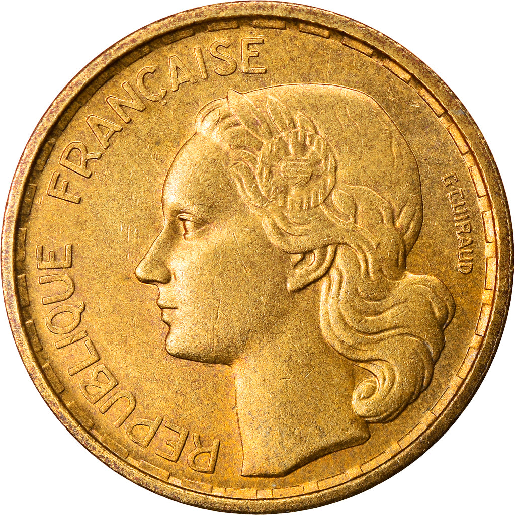 Moneda, Francia, Guiraud, 10 Francs, 1951, Paris, MBC+, Aluminio - bronce