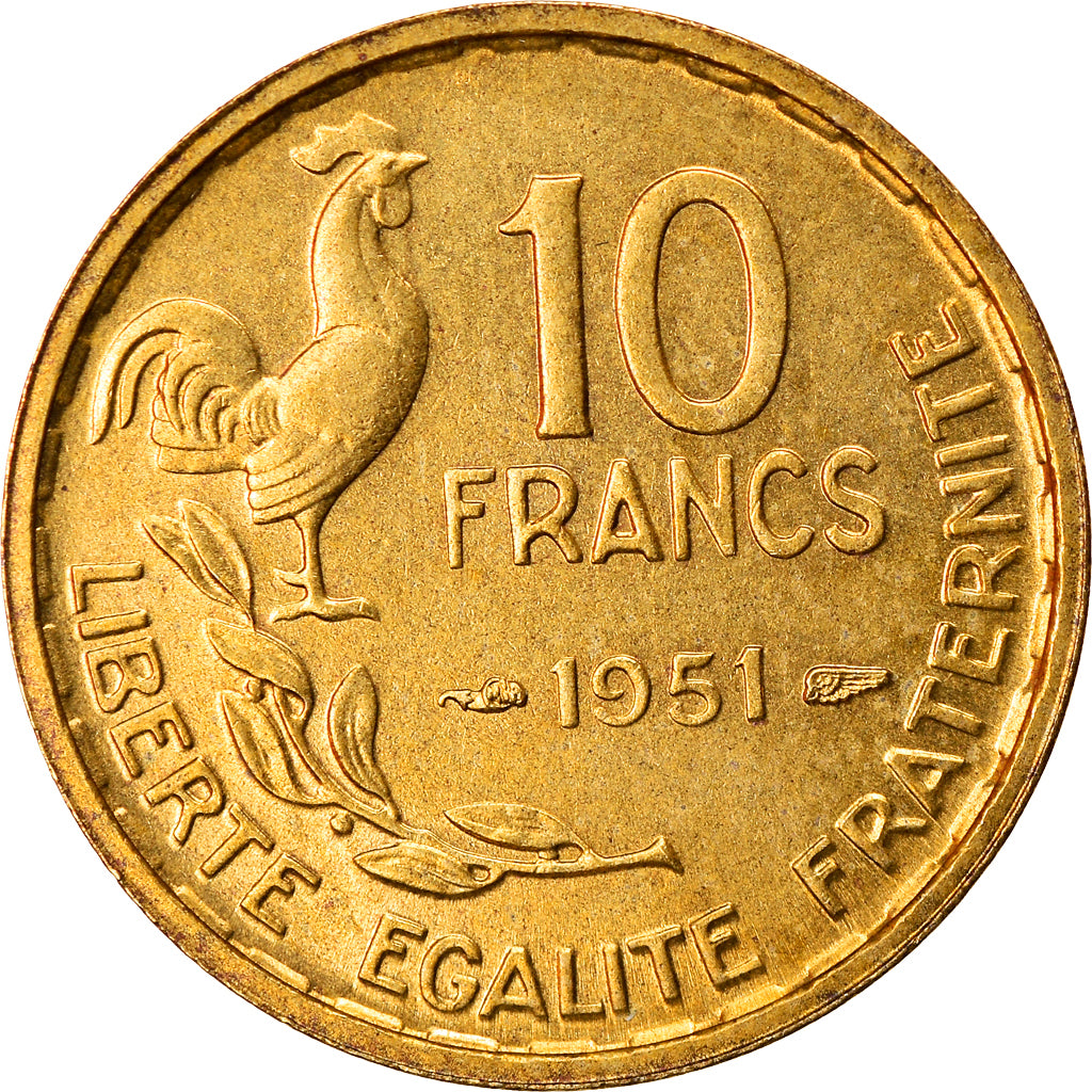 Munten, Frankrijk, Guiraud, 10 Francs, 1951, Paris, ZF+, Aluminum-Bronze