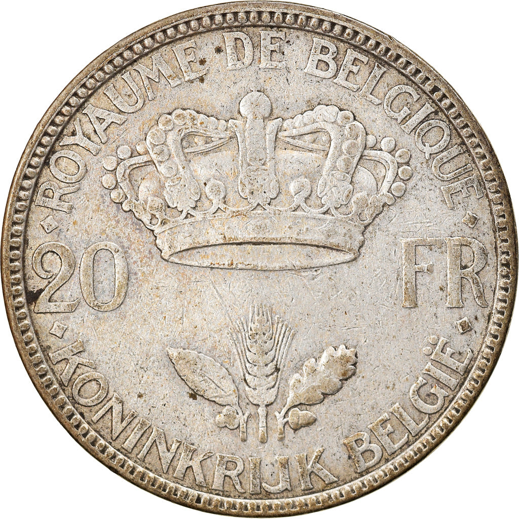 Moneta, Belgio, 20 Francs, 20 Frank, 1935, MB+, Argento, KM:105