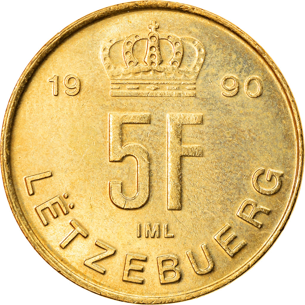 Moneta, Lussemburgo, Jean, 5 Francs, 1990, BB, Alluminio-bronzo, KM:65
