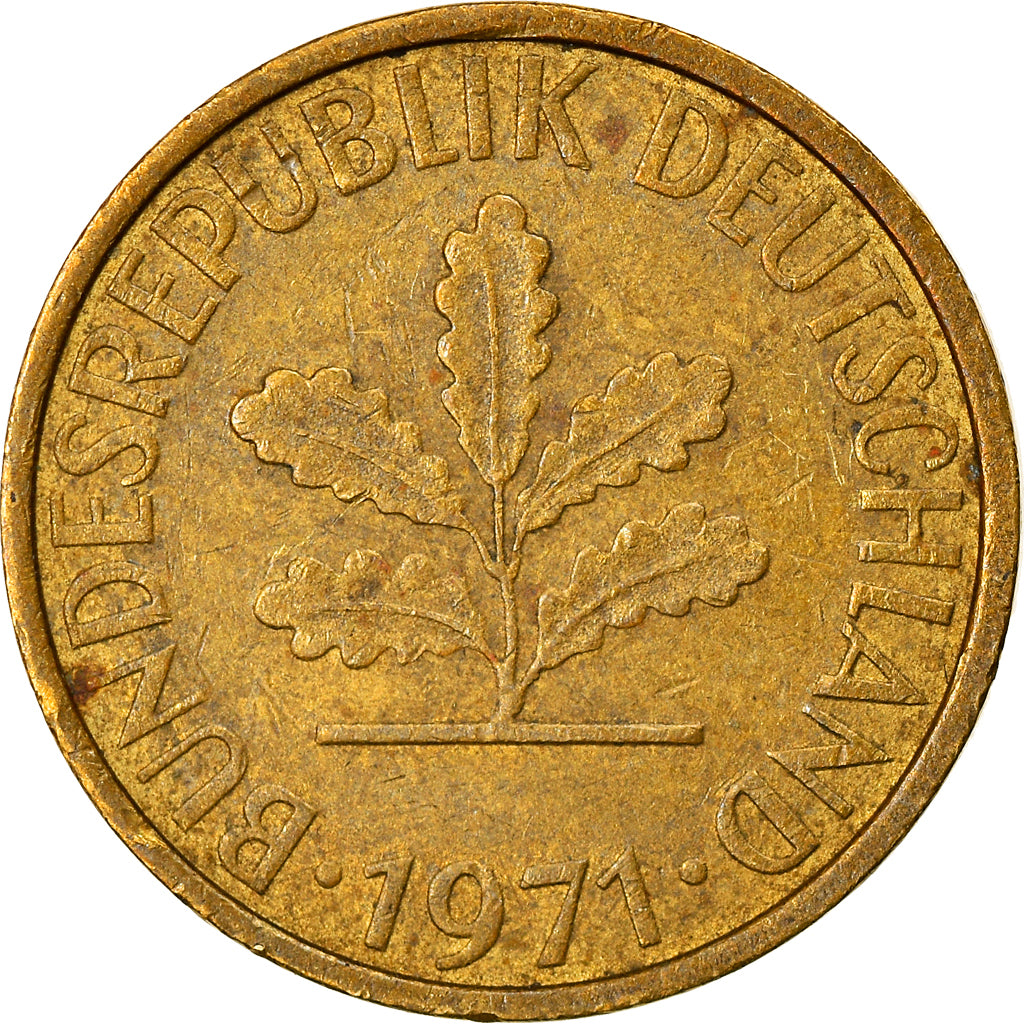 Coin, GERMANY - FEDERAL REPUBLIC, 5 Pfennig, 1971, Stuttgart, EF(40-45), Brass