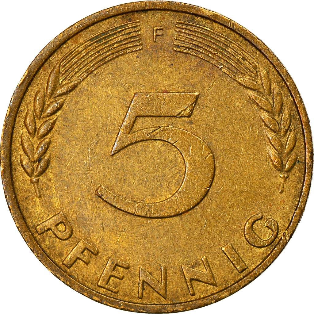 Coin, GERMANY - FEDERAL REPUBLIC, 5 Pfennig, 1971, Stuttgart, EF(40-45), Brass
