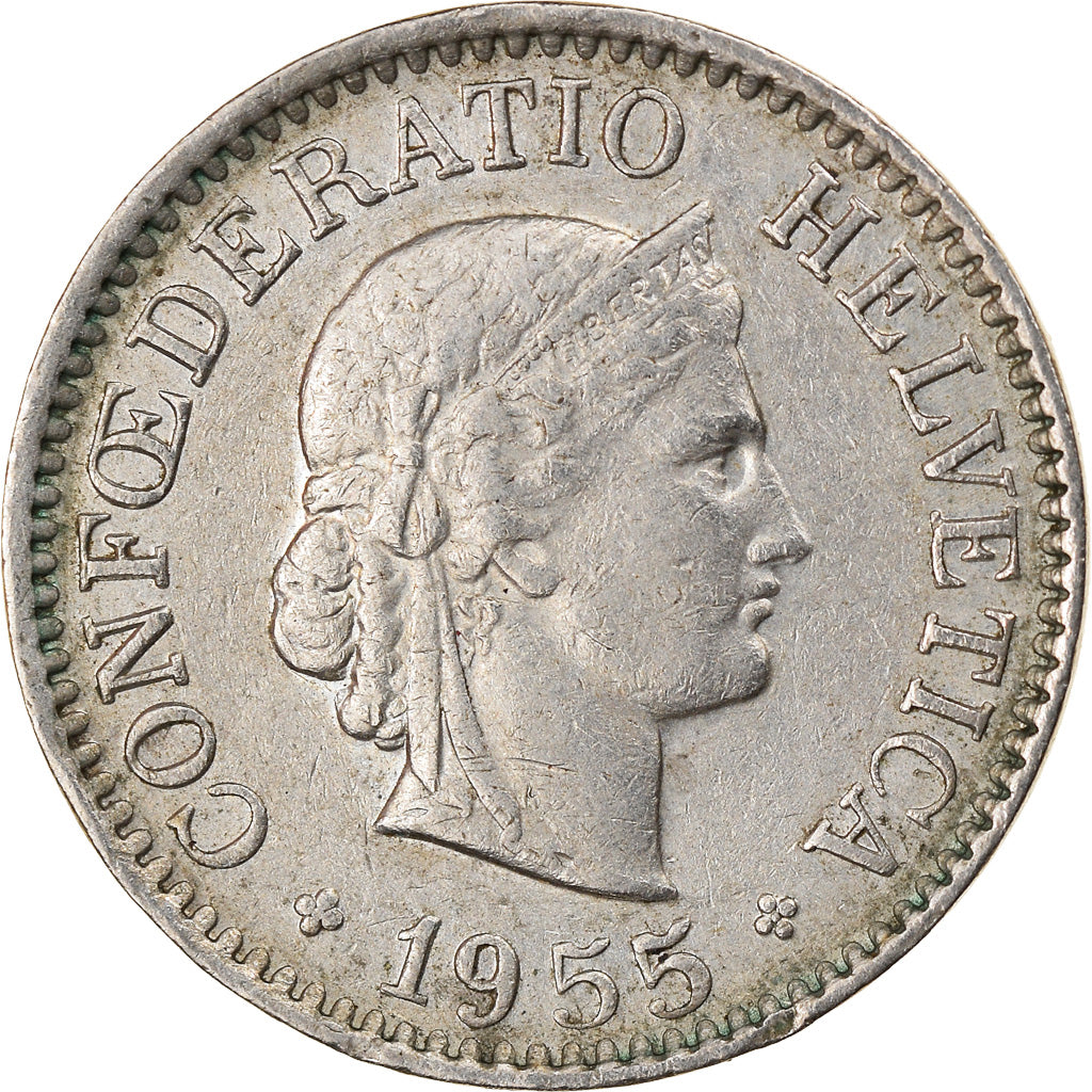 Coin, Switzerland, 10 Rappen, 1955, Bern, VF(30-35), Copper-nickel, KM:27