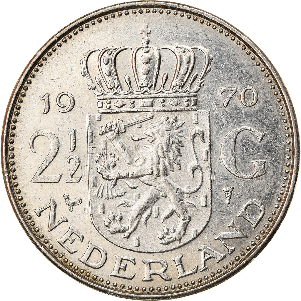 Coin, Netherlands, Juliana, 2-1/2 Gulden, 1970, AU(55-58), Nickel, KM:191