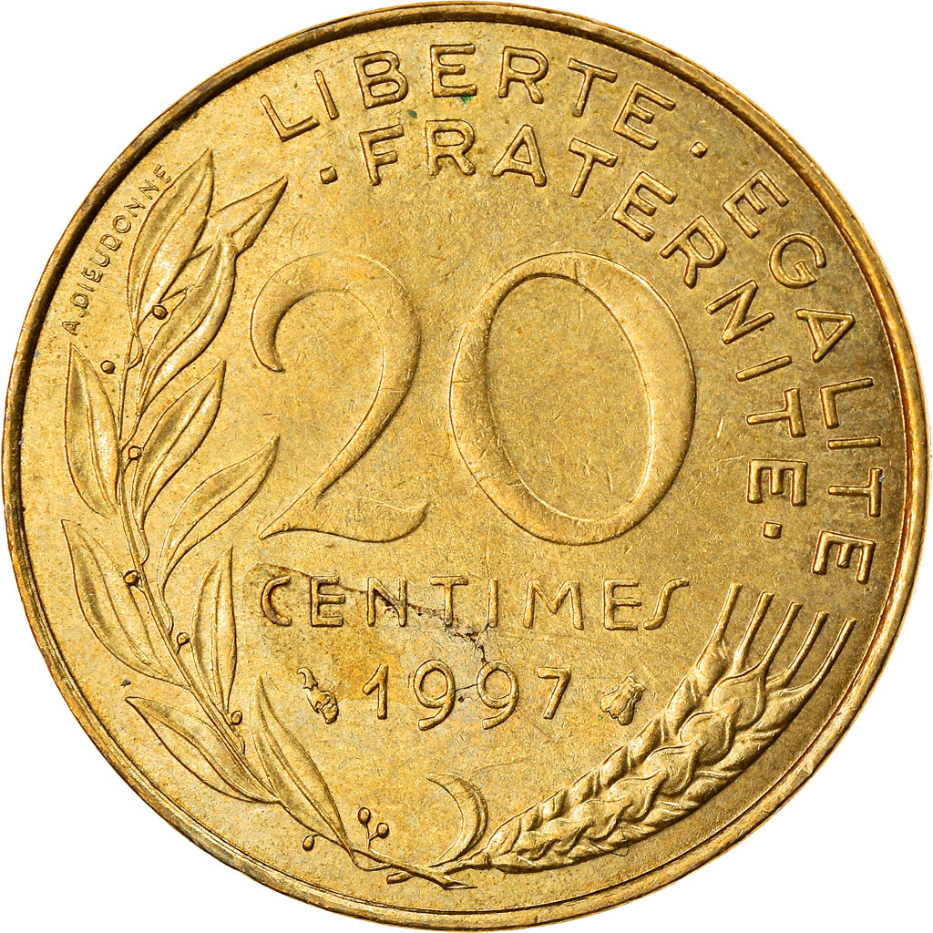 Coin, France, Marianne, 20 Centimes, 1997, Paris, AU(55-58), Aluminum-Bronze