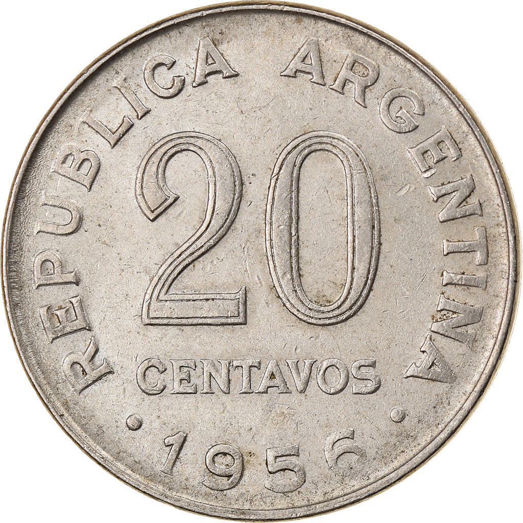 Munten, Argentinië, 20 Centavos, 1956, ZF, Nickel Clad Steel, KM:52