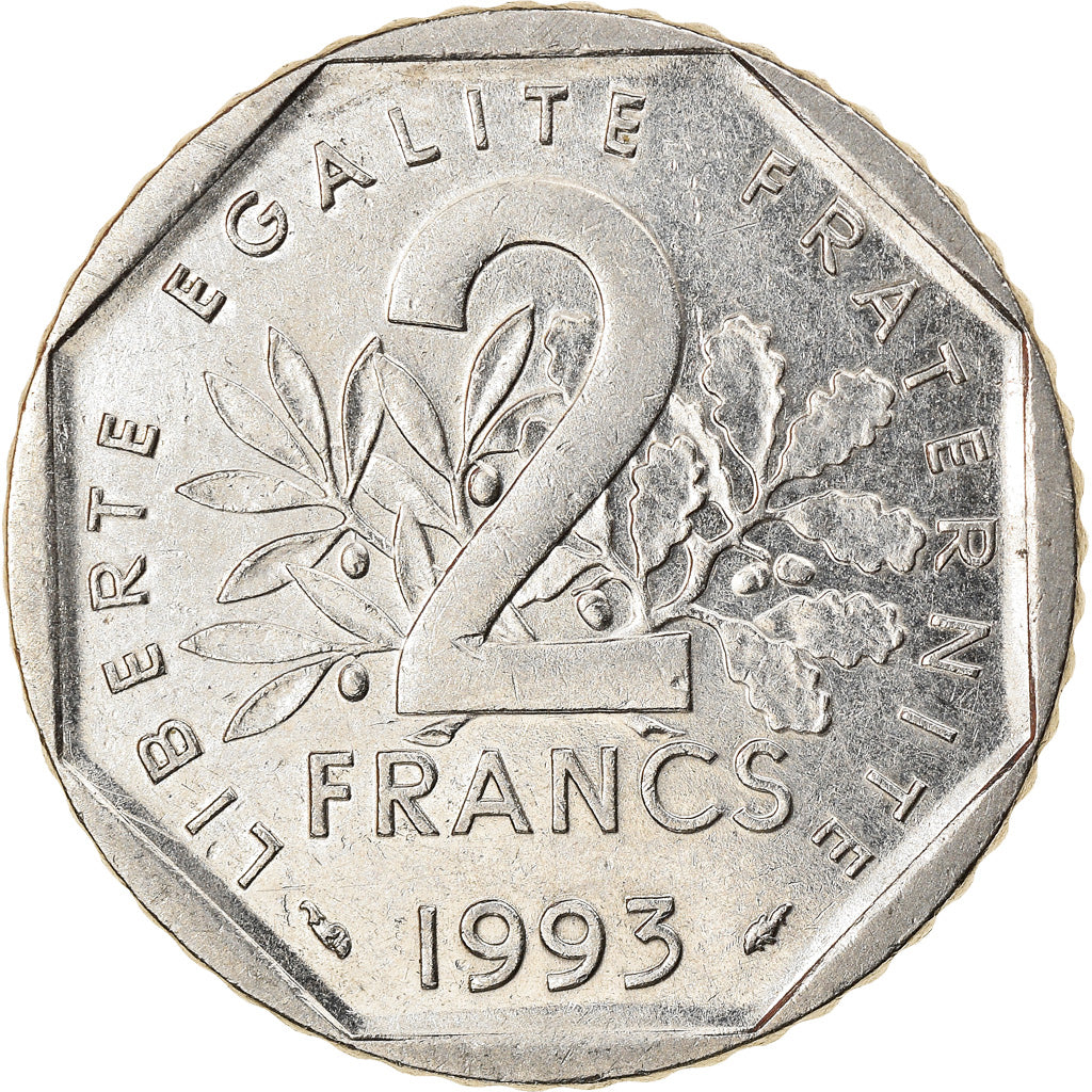 Moneta, Francja, Jean Moulin, 2 Francs, 1993, AU(55-58), Nikiel, KM:1062