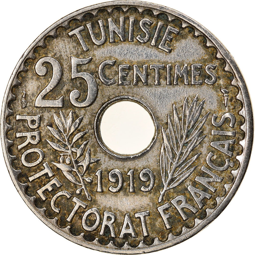 Coin, Tunisia, Muhammad al-Nasir Bey, 25 Centimes, 1919, Paris, AU(50-53)