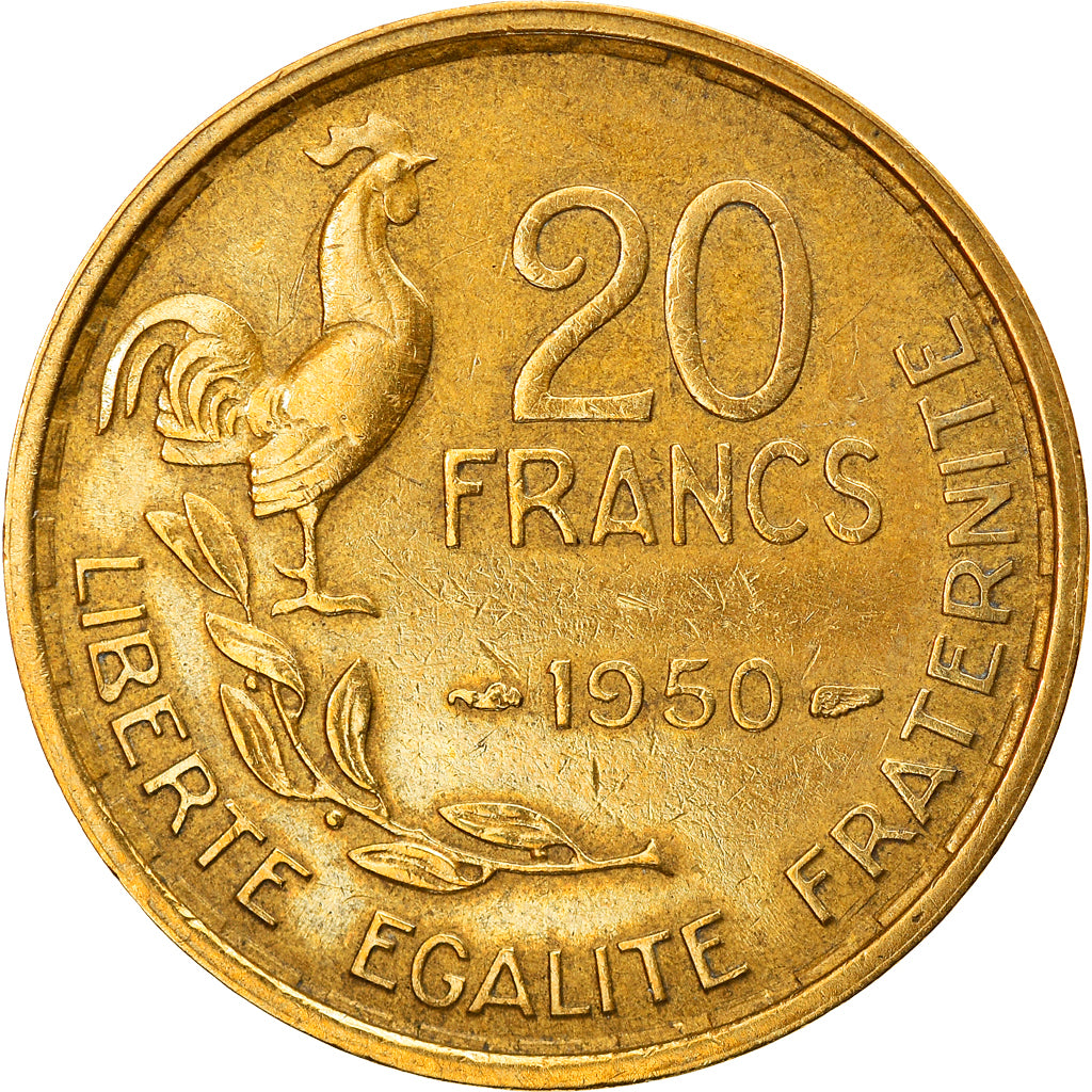 Coin, France, Guiraud, 20 Francs, 1950, Paris, MS(60-62), Aluminum-Bronze