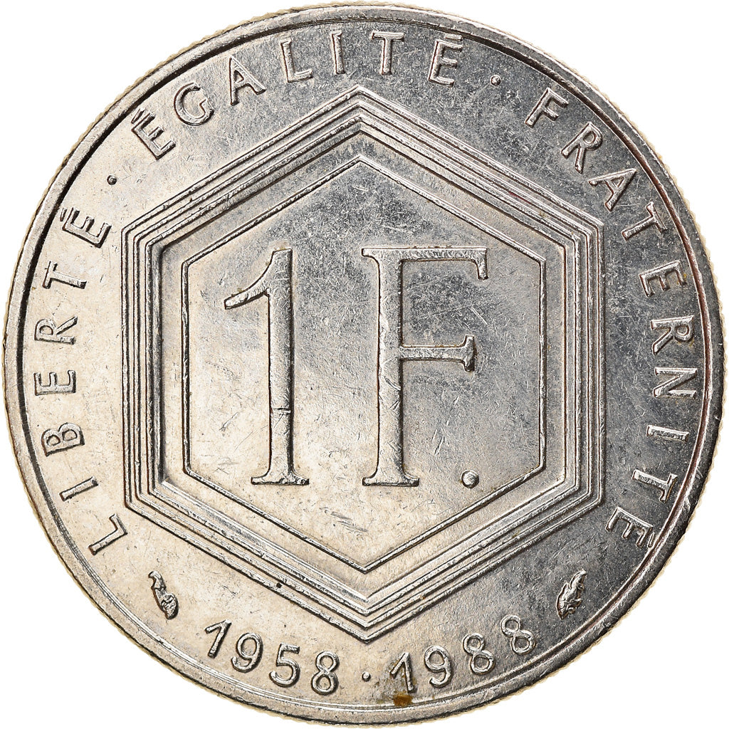 Coin, France, Charles de Gaulle, Franc, 1988, Paris, MS(60-62), Nickel, KM:963