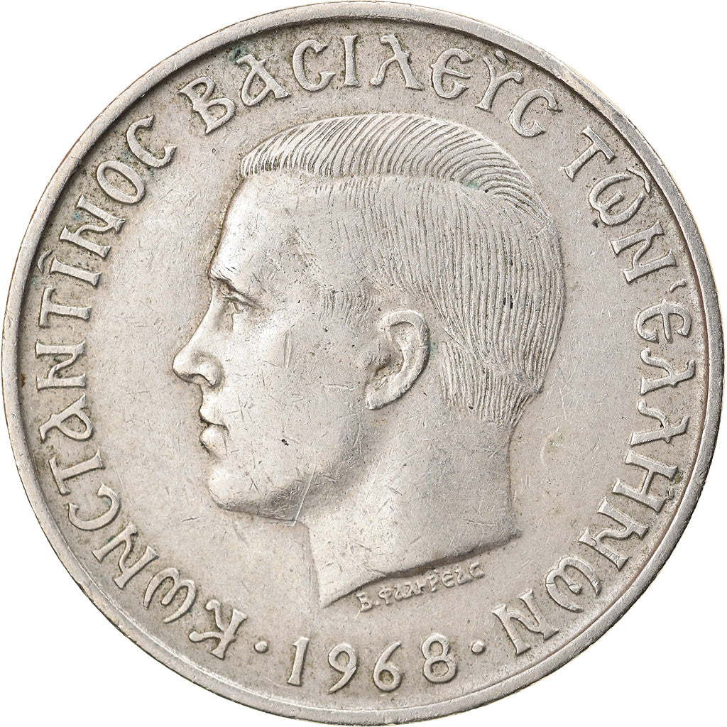 Coin, Greece, 10 Drachmai, 1968, EF(40-45), Copper-nickel