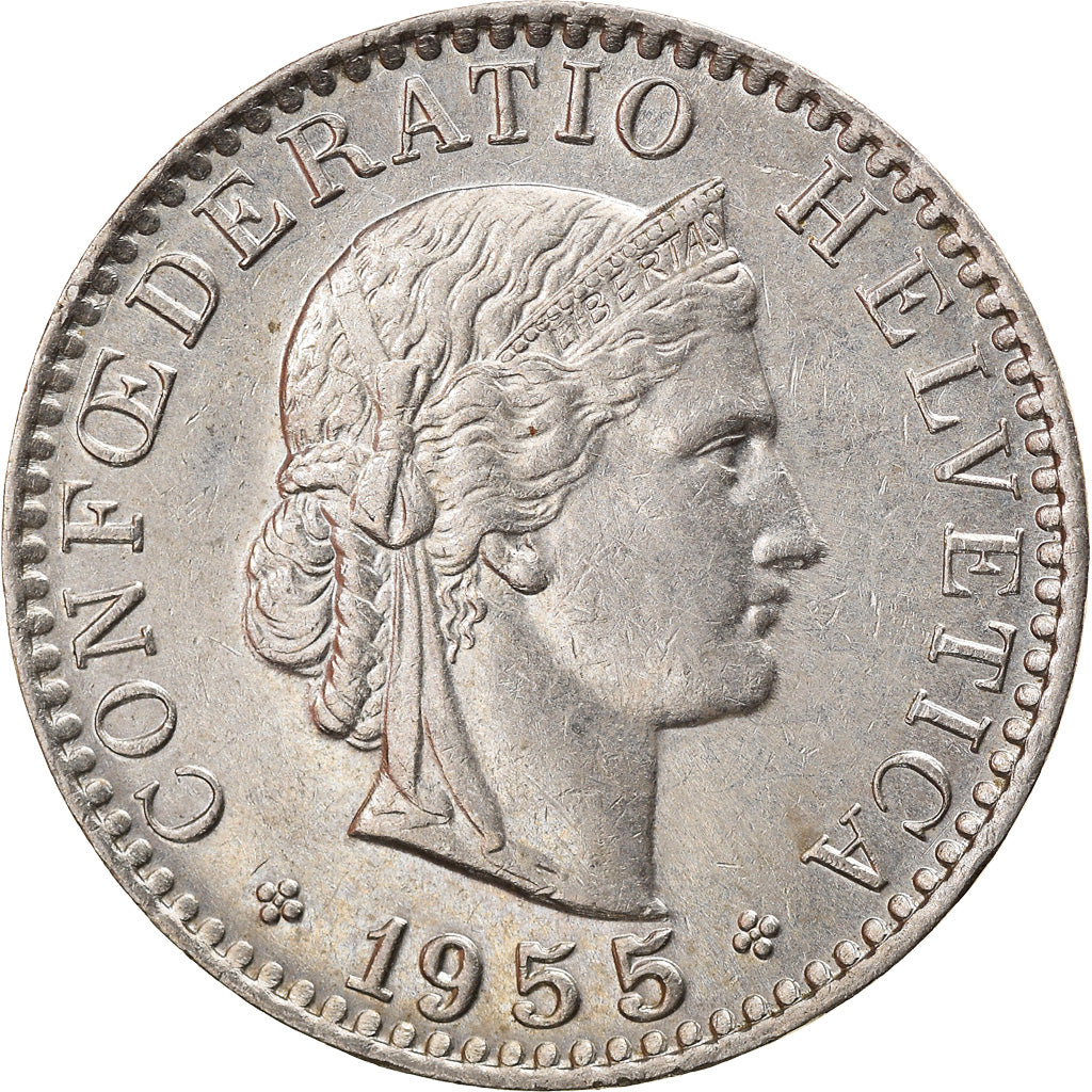 Coin, Switzerland, 20 Rappen, 1955, Bern, MS(63), Copper-nickel, KM:29a
