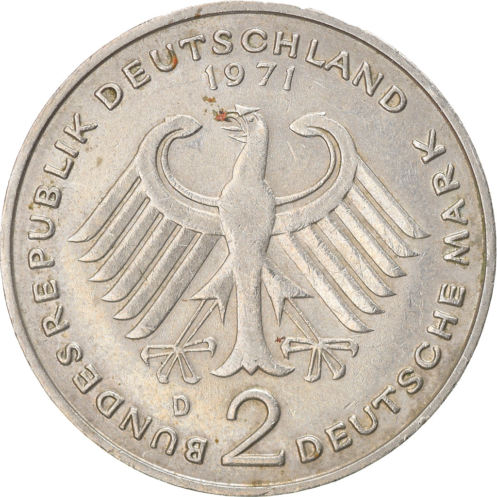 Coin, GERMANY - FEDERAL REPUBLIC, 2 Mark, 1971, Munich, VF(30-35), Copper-Nickel
