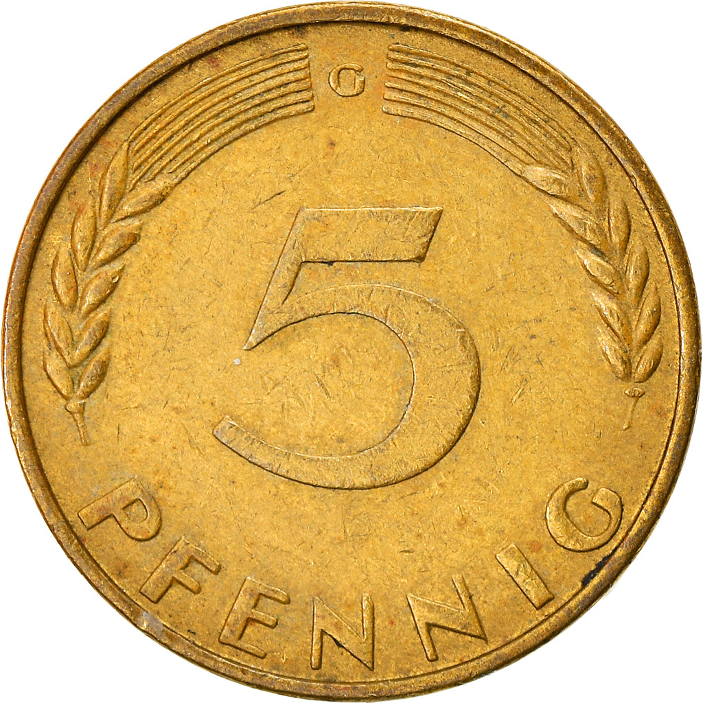 Coin, GERMANY - FEDERAL REPUBLIC, 5 Pfennig, 1968, Karlsruhe, EF(40-45), Brass