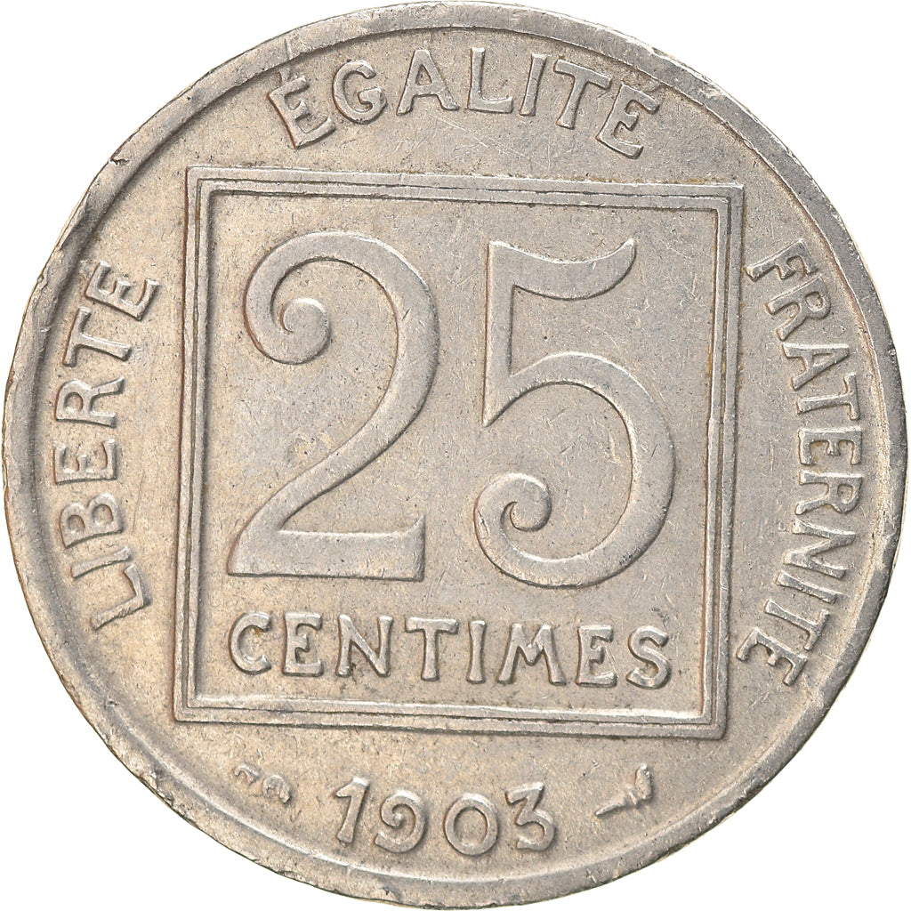 Moeda, França, Patey, 25 Centimes, 1903, Paris, VF(30-35), Níquel, KM:855