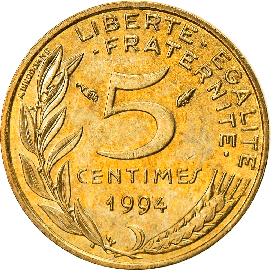 Moneda, Francia, Marianne, 5 Centimes, 1994, Paris, MBC, Aluminio - bronce