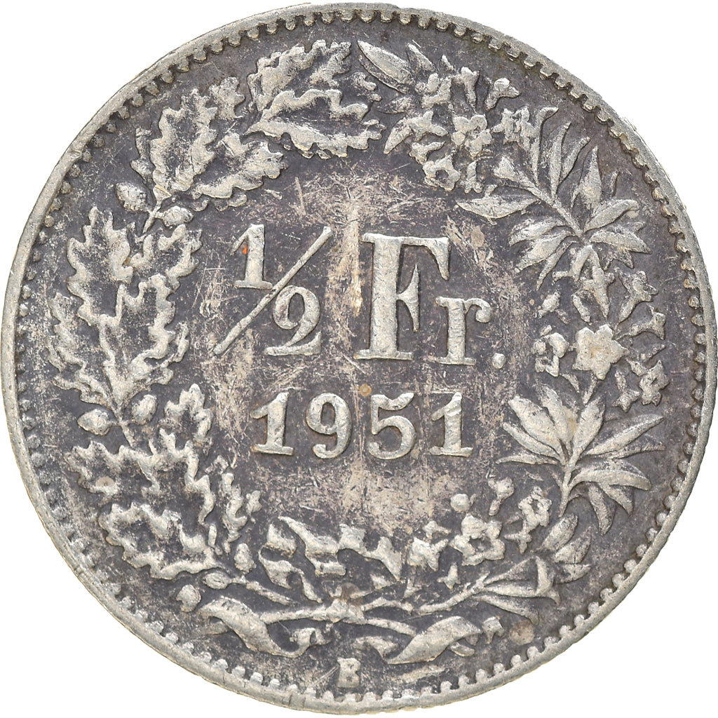 Coin, Switzerland, 1/2 Franc, 1951, Bern, VF(20-25), Silver, KM:23