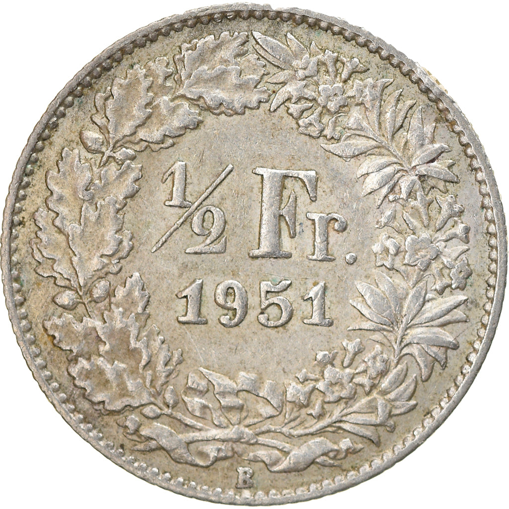Coin, Switzerland, 1/2 Franc, 1951, Bern, AU(55-58), Silver, KM:23