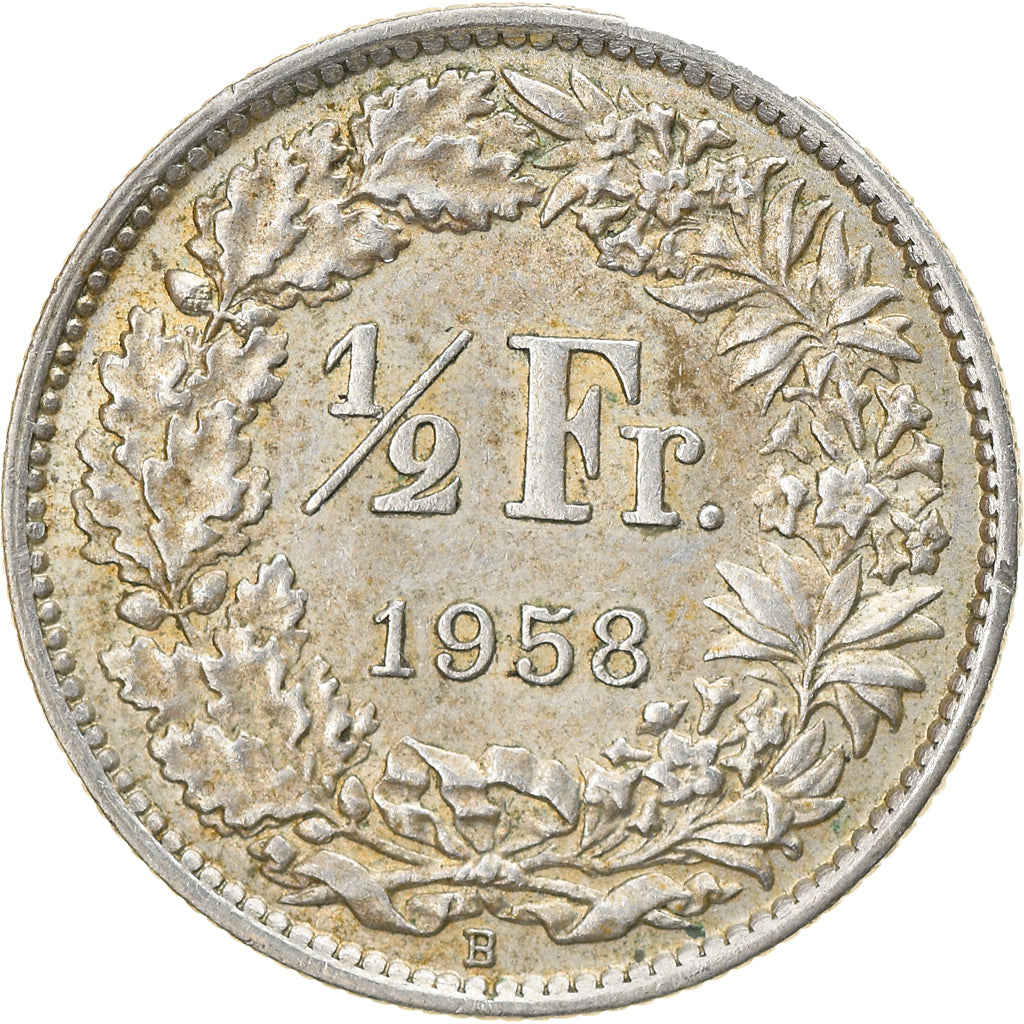 Coin, Switzerland, 1/2 Franc, 1958, Bern, AU(55-58), Silver, KM:23