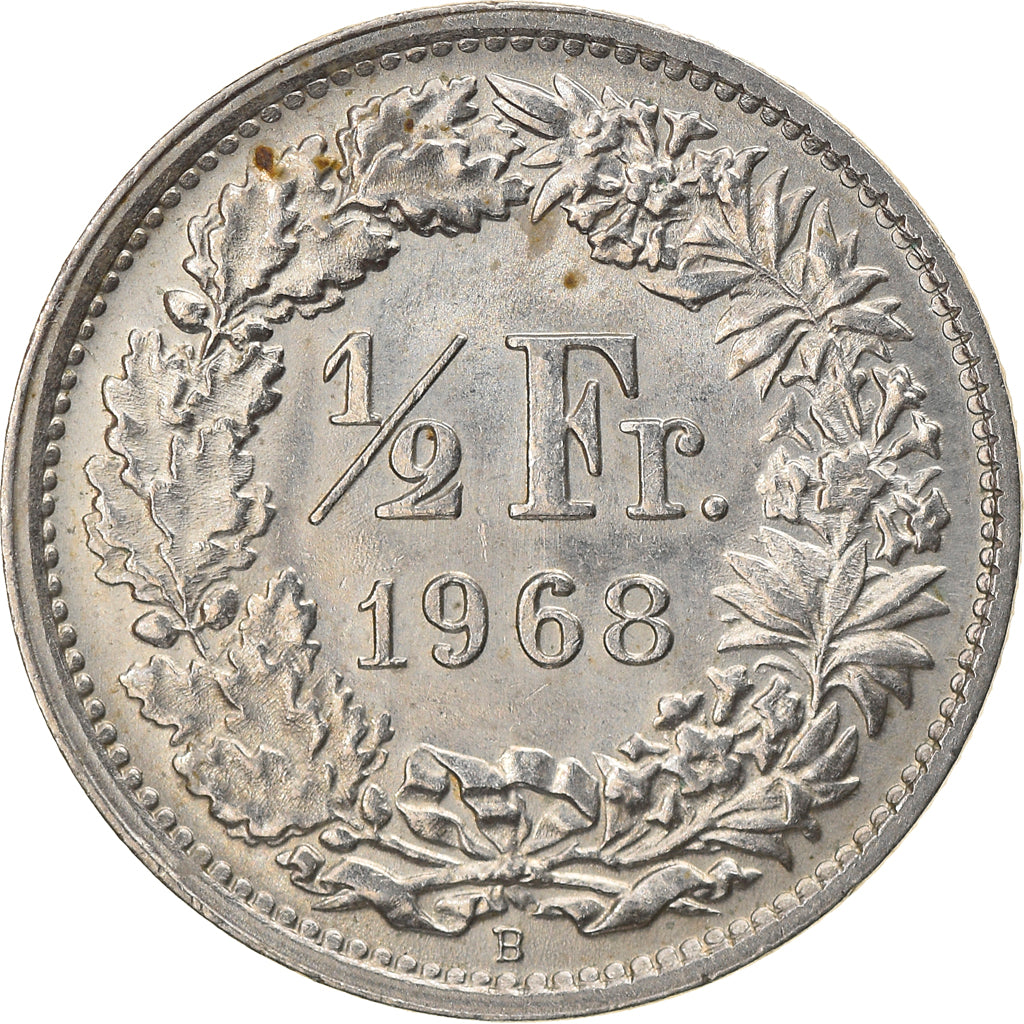 Coin, Switzerland, 1/2 Franc, 1968, Bern, MS(63), Copper-nickel, KM:23a.1